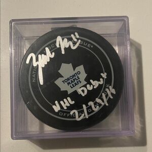 Zach Hyman Toronto Maple Leafs NHL Debut signed Hockey Puck